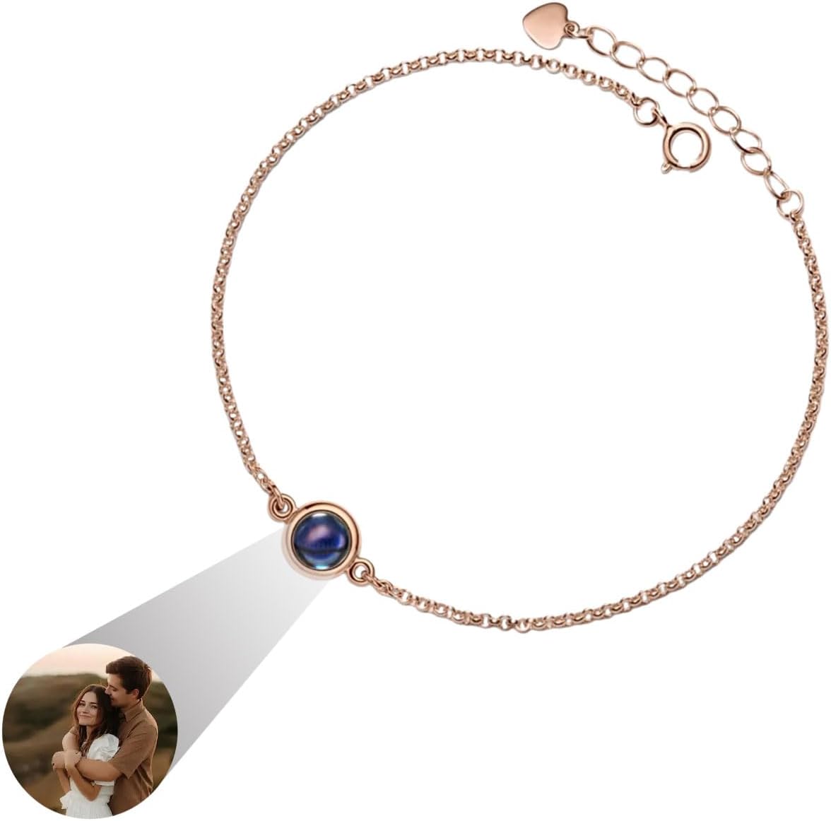 925 Sterling Silver Custom Bracelet with Picture Inside Minimalist Customized Photo Projection Bracelet for Women Couple Sister