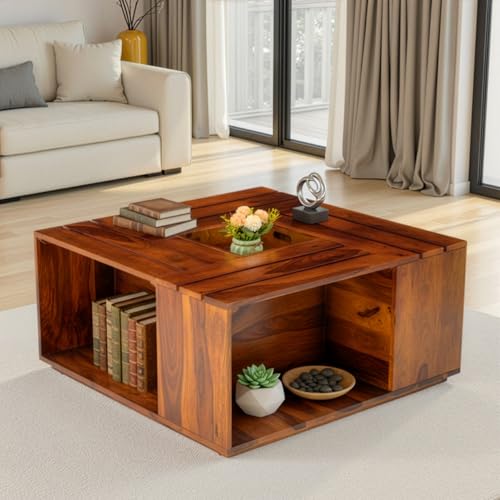Image of Wakefit Laurina Sheesham Wood Coffee Table - Natural Finish