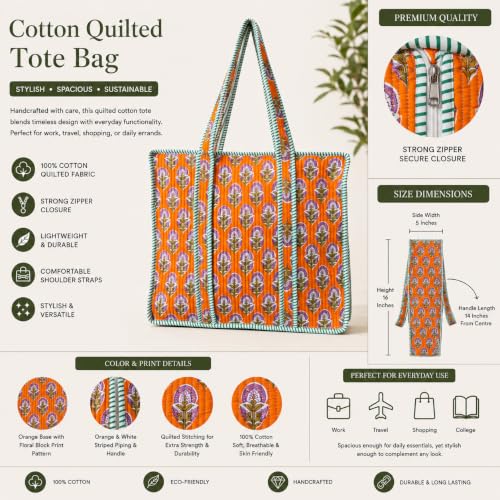 Bolso tote acolchado de algodón con cremallera, diseño bohemio miniatura 4