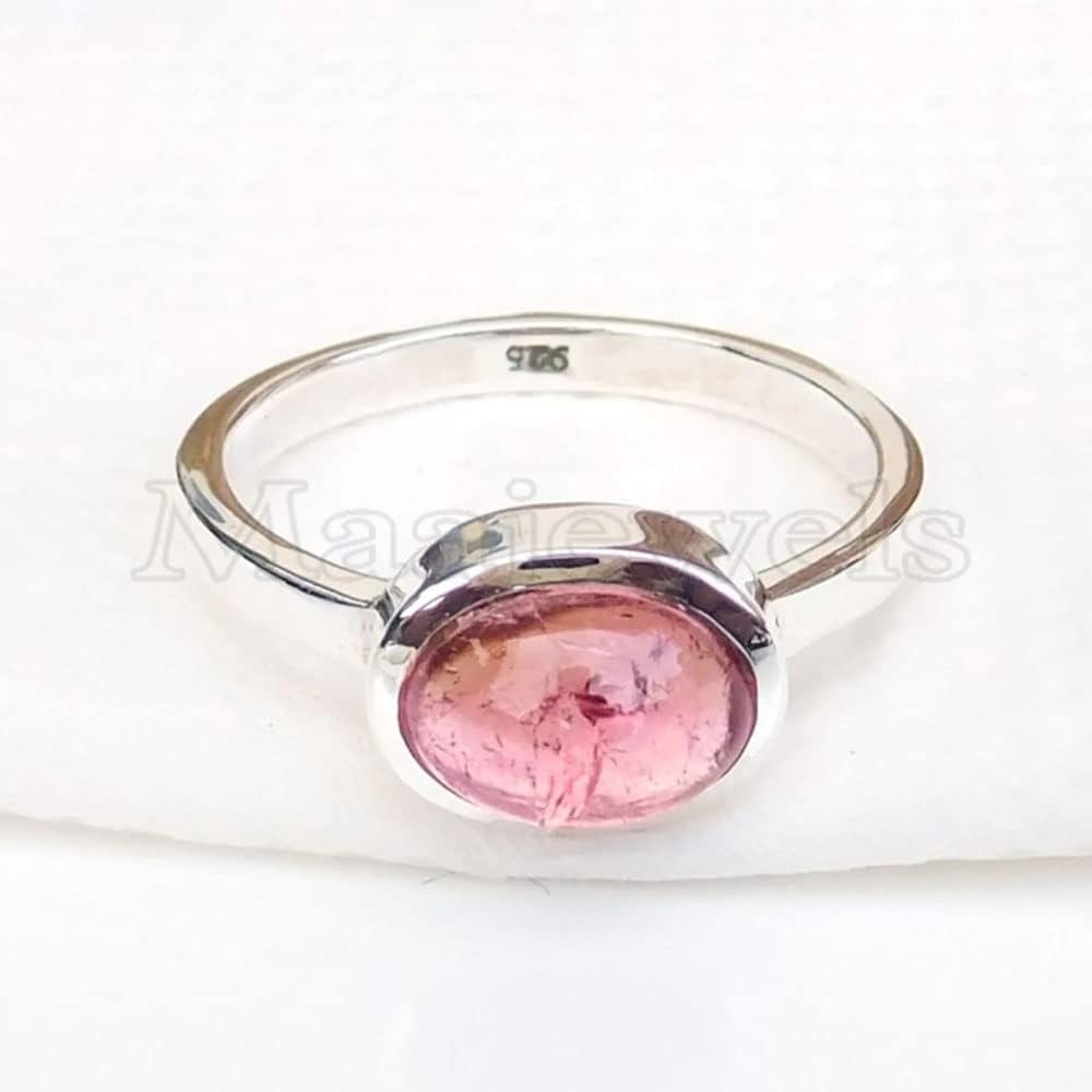 Pink Tourmaline Ring, 925 Sterling Silver Handmade Dainty Pink Stone Jewelry for Women, Beautiful Valentine’s Day Gift for Girls
