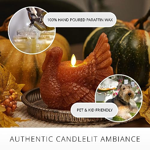 Image of Luminara Flameless Fall Harvest Decor - Turkey Figural LED Candle Natural Color, Adobe, 5.3 inch x 7.5 inch Real Wax Moving Flame Battery Operated w /Timer
