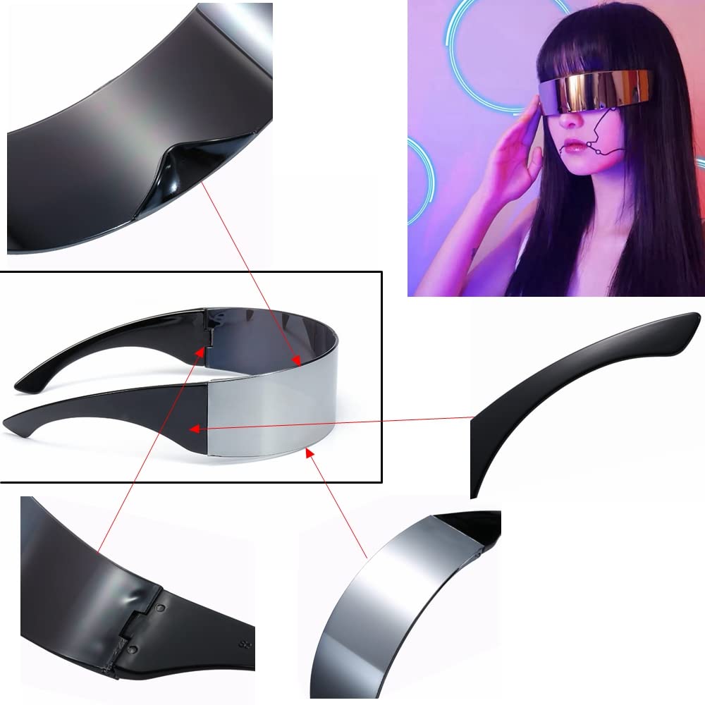 Kiwochy Quick Glasses Futuristic Narrow Glasses Pack of 3 Coloured + Silver + Black Men Women Fun Glasses Space Glasses Alien Glasses for Christmas Carnival Festivals Role Play Halloween Glasses - Image 3