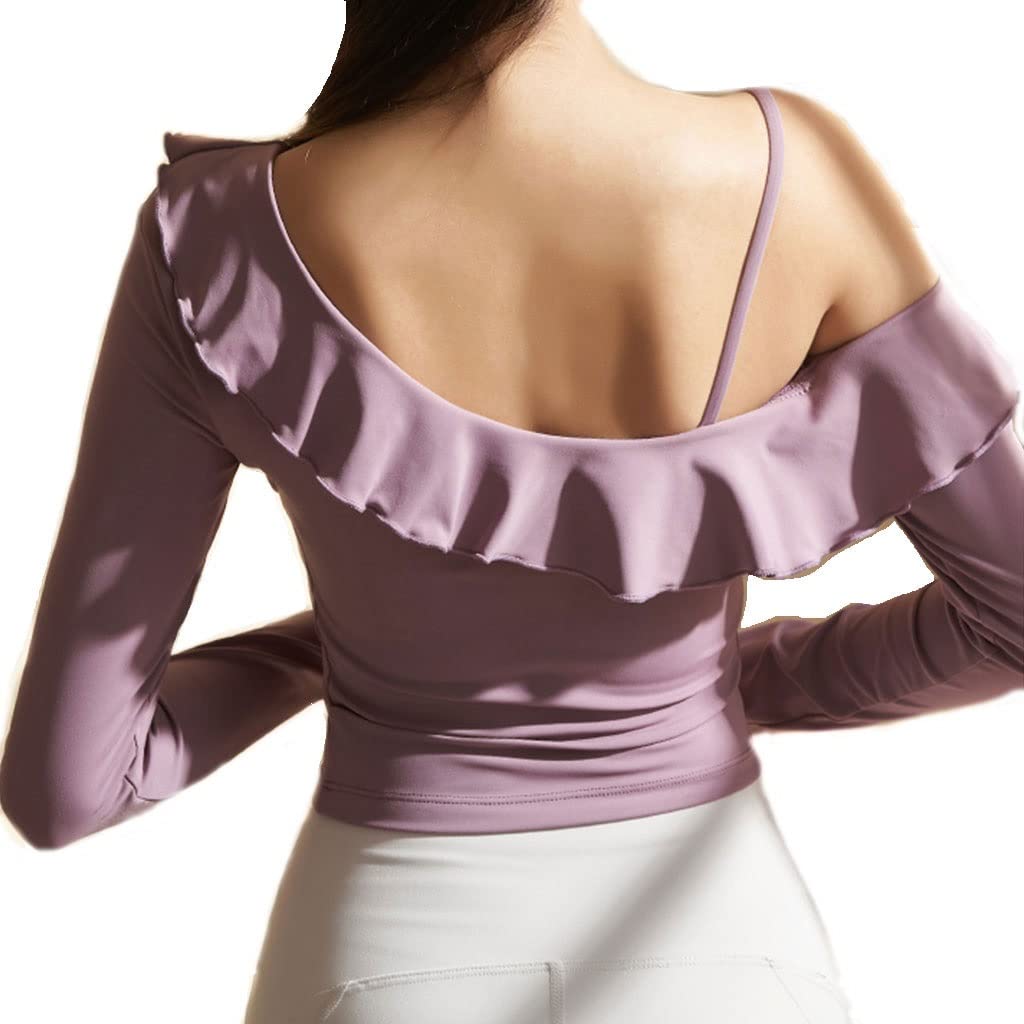 HSQMA Camicie da Yoga per Allenamento Atletico A Maniche Lunghe A Maniche Lunghe da Donna,con Magliette da Allenamento Imbottite Rimovibili for Yoga ， Magliette da Ginnastica Traspiranti