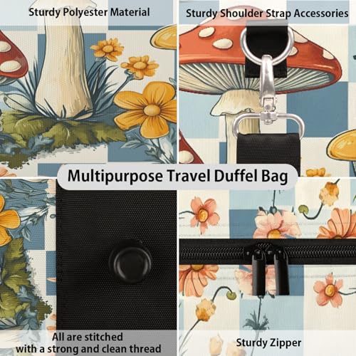 Mushroom Duffle Bag for Travel, Overnight Weekend Gym Carry On Luggage Bag, Boho Travel Duffel Bag for Men Women3