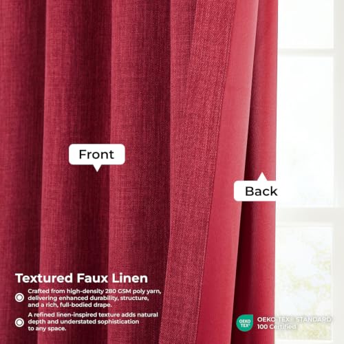 Image of HPD Half Price Drapes Grommet Linen Curtains 120 Inches Long Room Darkening Curtains for Bedroom & Living Room (1 Panel), 50W x 120L, Cardinal