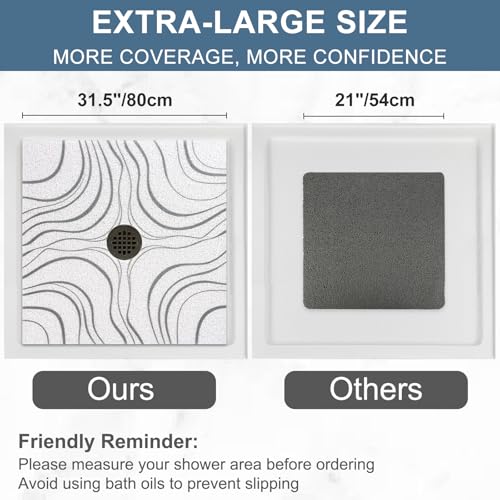 Image of Square Shower Mat Non Slip: 32x32 Inch Extra Large Shower Mats for Inside Shower, Non Slip Shower Mat with Drain Hole in Middle- Anti Slip Shower Floor Mat, Loofah Shower Stall Mats for Elderly