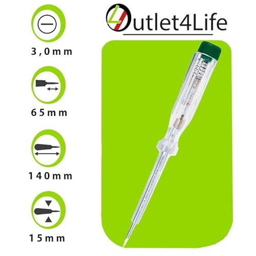 O4L Einpoliger Spannungsprüfer/Phasenprüfer mit fest integrierter Glimmlampe, Schraubendreherklinge und Ansteckclip aus Metall, Made in Germany, 3 Stück