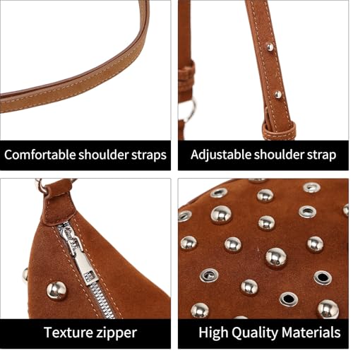 Studded Shoulder Purse Women Zipper Suede Bag with Studs Punk Y2k Clutch Bag Trendy Vintage Streetwear4