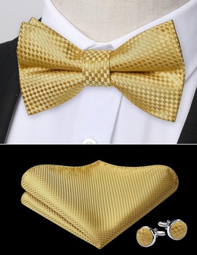 Image of HISDERN Bow Ties for Men Pre-Tied Bow Tie Floral Paisley Handkerchief Classic Formal Bowtie and Pocket Square Cufflinks Set