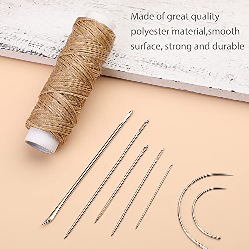 32 Yards Waxed Thread With Leather Hand Sewing Needles,150D Flat Sewing Waxed Thread And Leather Repair Needles For Home Upholstery Carpet Leather Canvas Repair And Sewing (Khaki) #TOP2