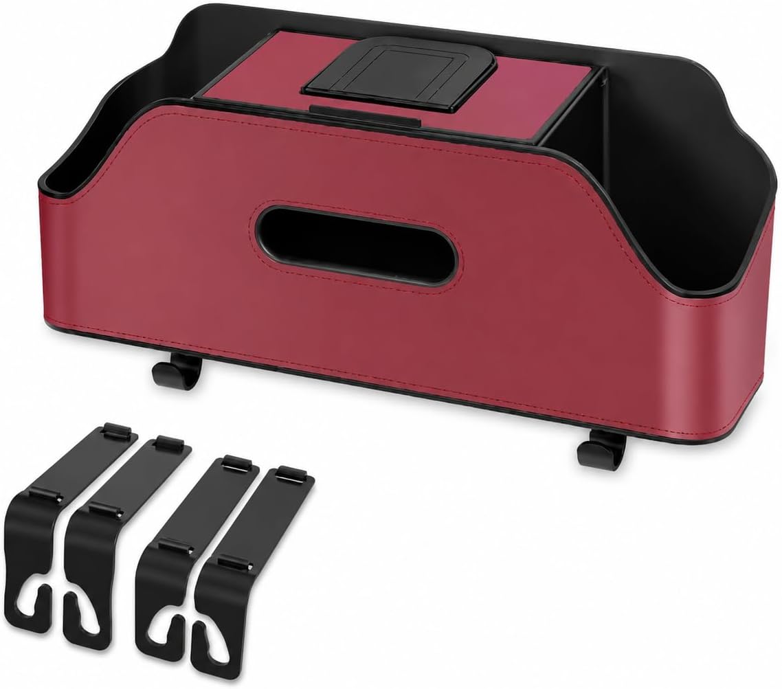 Car Back Seat Organizer Tissue Box Holder Phone Stand Cup Storage Box,red