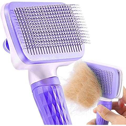 ACE2ACE Self-Cleaning Slicker Brush for Long and Short Pet Fur - Removes Hair With One Button Cover
