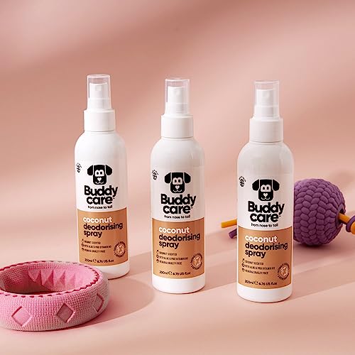 Buddycare Desodorierungsspray für Hunde – Kokosnuss – Süßes und pflegendes Desodorierungsspray für Hunde – Mit Aloe Vera und Pro Vitamin B5 (200 ml, 1 Stück)