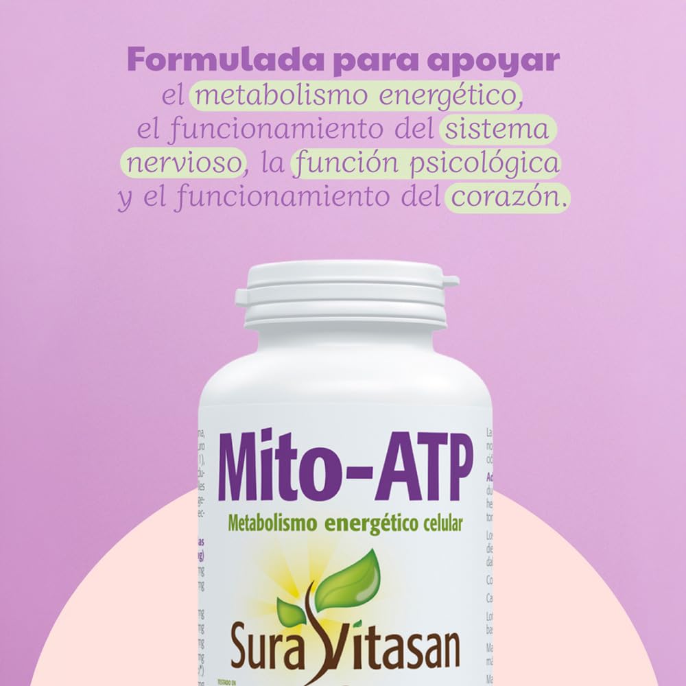 SURA VITASAN Mito-ATP 90 Cápsulas Soporte Mitocondrial con 7 Ingredientes | Acetil L-Carnitina, Ácido R-Lipoico, CoQ10 y Nicotinamida Ribósido (Precursor NAD+), para Energía Celular y Sistema Nervioso