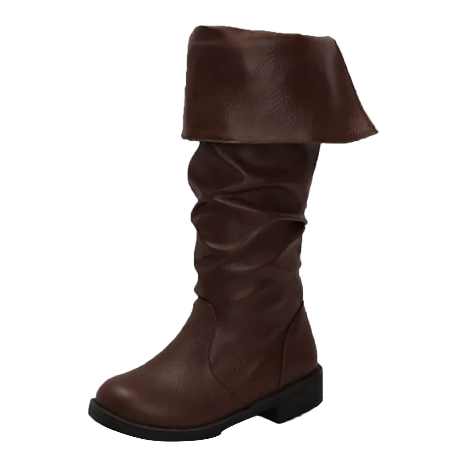 Cowboy Boots for Women 2025 Mid Calf Fold Over Western Cowgirl Wide Calf Round Toe Low Block Heel