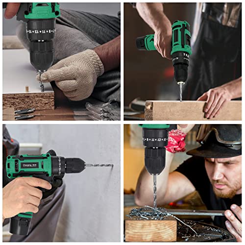 34 Stück Akkuschrauber Set - 12V Akku Bohrschrauber mit 2 Akkus 2000mAh, Akku Bohrmaschine 35Nm Drehmoment, 25+1 Drehmomentstufen, 2-Gang, LED-Licht, Drills Set für Haus Elektriker und Garten DIY – Bild 8