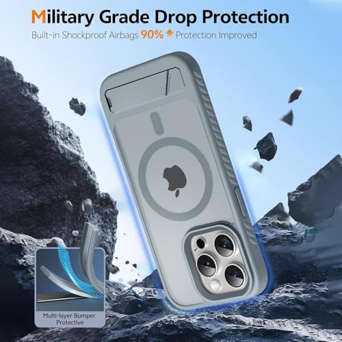 Image of KARWAN️ Ultra Hybrid Matte Back Cover Case Compatible with Magnetic Stand for iPhone 16 Pro | Wireless Charging | Camera Bump Protection (Grey)