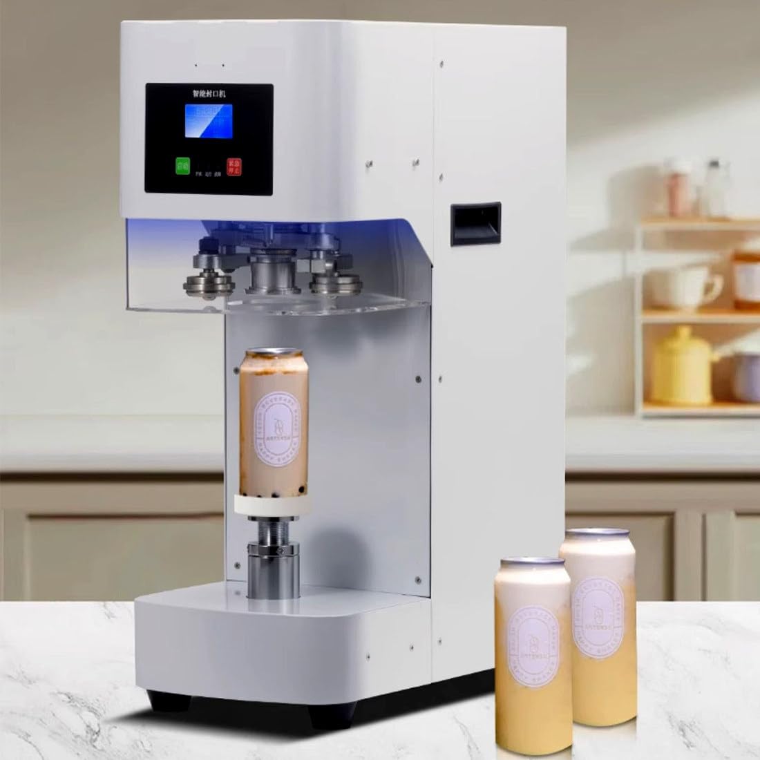 Machine à Sceller Les Canettes Automatique, Machine à Sceller Les Gobelets Automatique Commerciale 140 W, Scelleuse De Gobelets en Verre Et en Plastique avec Compteur, Diamètre 2,17 Po