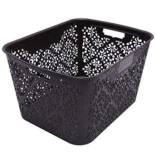Image of Cutting Edge Essentials Plastic Storage Baskets /Shelf /Turkish Rack without Lid - Set of 2 for Fruit Vegetable Bathroom Stationary Home Basket with Handle (Black, Large)