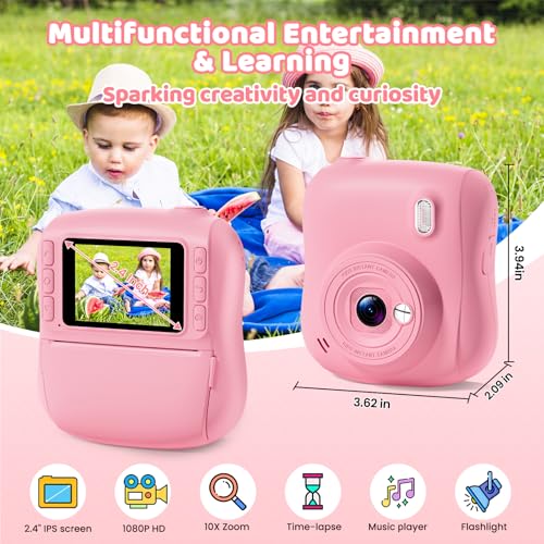 Instant Print Camera for Kids,Christmas Birthday Gifts for 3 4 5 6 7 8 9 10 11 12 Year Old Boys Girls,Toddler Digital Video Camcorder Cameras, Best 1080P HD Selfie Toy with 32GB SD Card — view 3