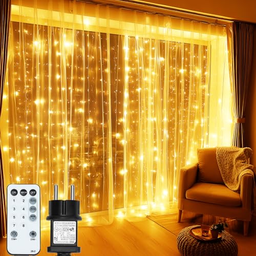 MAGGIFT Lichtervorhang Innen Außen 3×3m 450 LED Lichterkette Fenster...