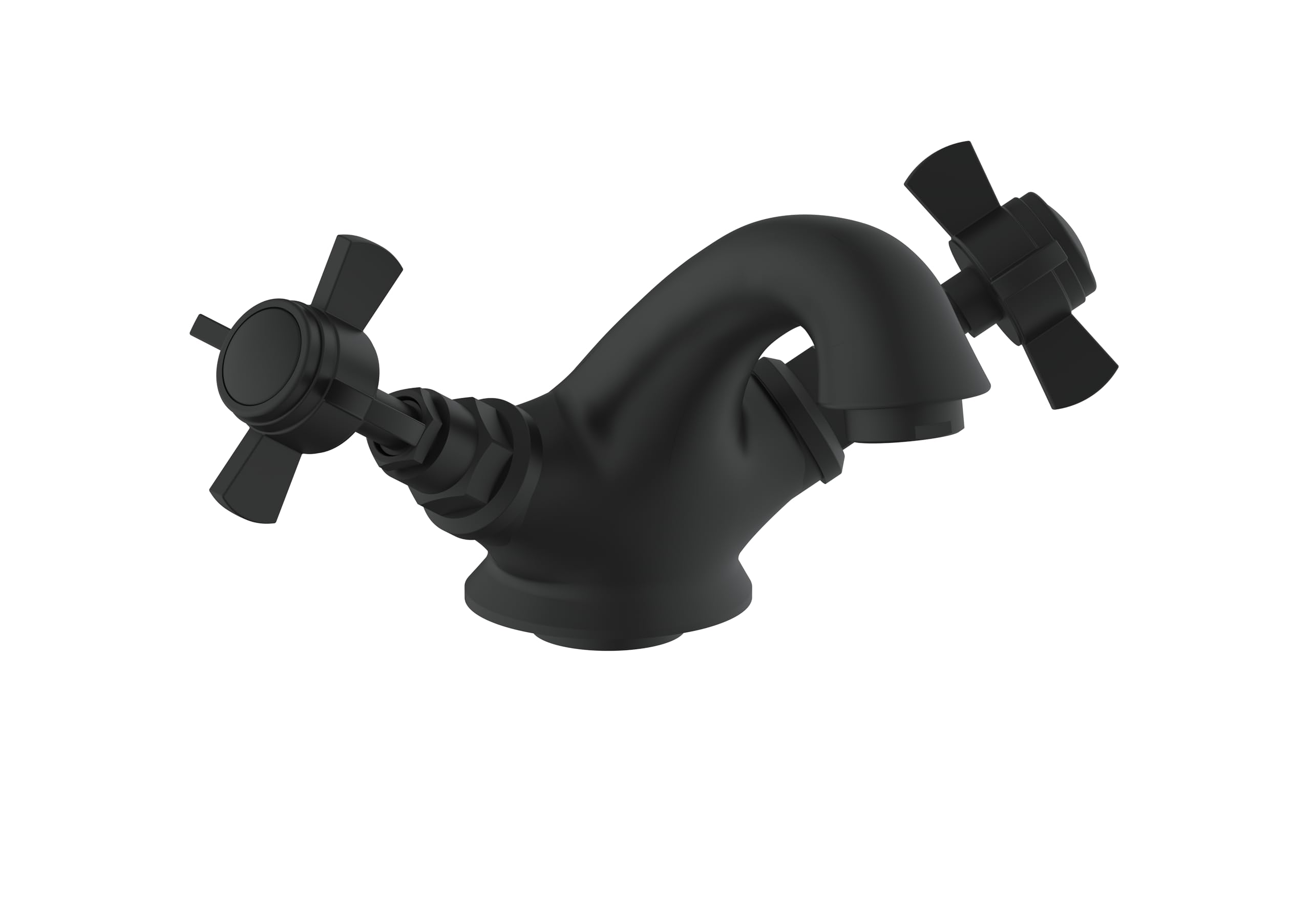 Veebath Matt Black Ripple Traditional Mono Basin Mixer Tap – Victorian Style, Finish, Dual Lever, Deck Mounted Bathroom Taps, G1/2" Inlet With Pop-Up Waste, Classic Sink Tap For Bathroom & Cloakroom