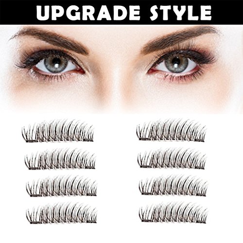 Magnet Eyelashes-Dual Magnetic False Eyelashes with NO GLUE 3D Fiber Reusable Best Fake Lashes Extension for Natural Look,Perfect for Deep Set Eyes (-2 Pair/8 Pieces) (THREE-FULL ZISE01)