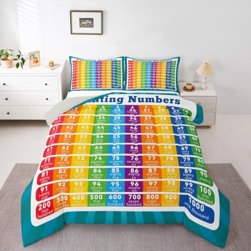 Image of Feelyou Kids Educational Bedding Set Twin Size, Counting Numbers Duvet Insert Math Learning Comforter Set Boys Girls Preschool Teens Bedroom Decor 2Pcs