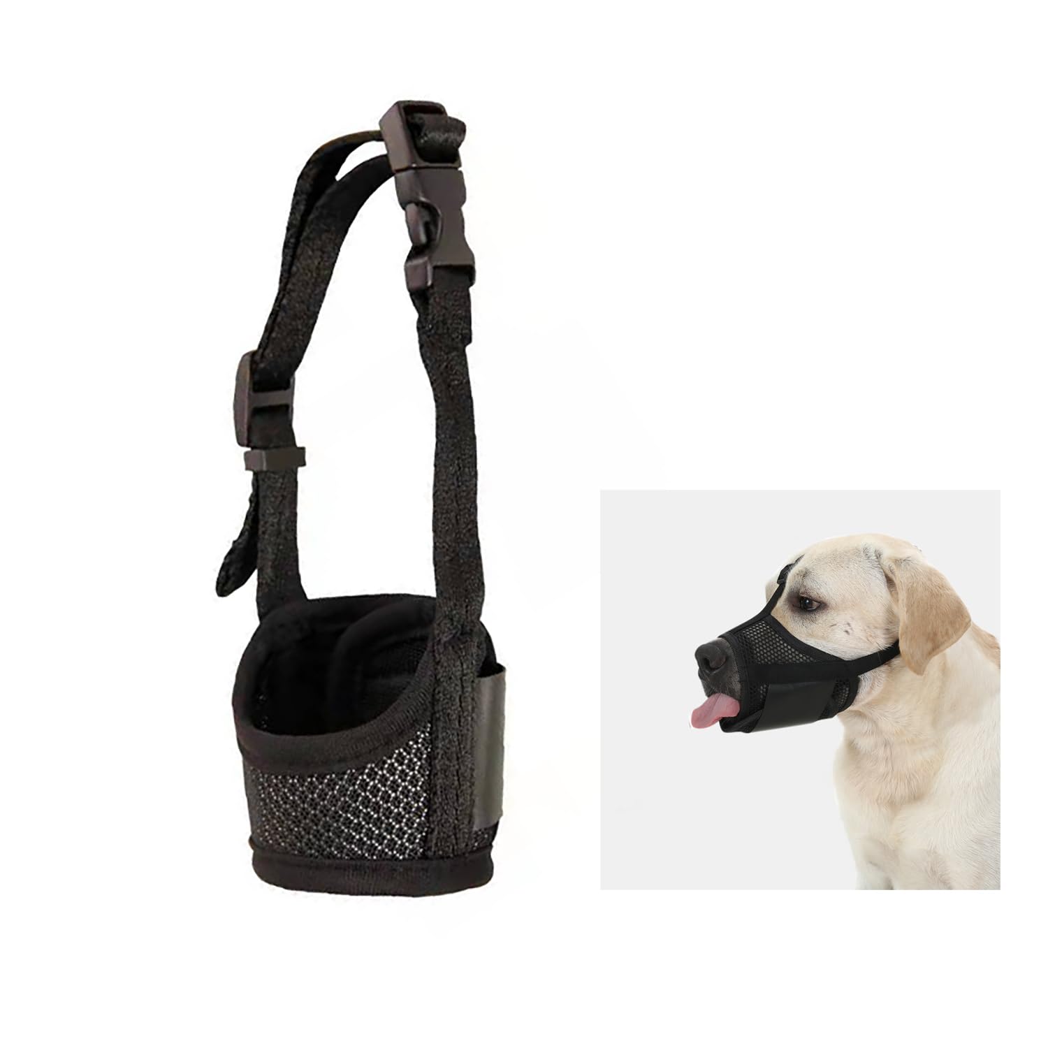 Yoezuo Dog Muzzle, Adjustable Dog Muzzle for Small, Medium and Large Dogs, Breathable and Comfortable, Prevents Biting, Chewing and Barking (Black, L)