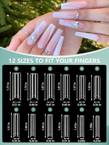 LIONVISON 480 PCS Faux Ongles Carrés Sans Courbe C 12 Tailles – vue 5