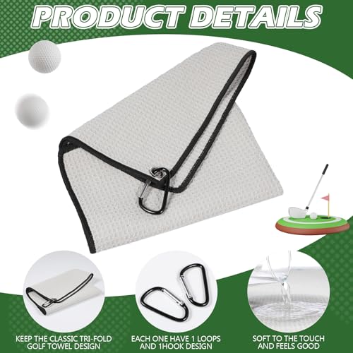 Batiyeer 30 Pcs Bulk Golf Towels for Golf Bags 16\'\' x 16\'\' Microfiber Fabric Golf Towel Waffle Pattern with Clip for Bags Men Mini Tournament Fitness Yoga Camping(Gray)