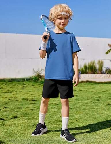 Image of Arshiner Boys Loose Athletic Set Crew Neck T-Shirt & Mesh Short 4-13 Years | Boys Loose Athletic Shorts Set Performance Crew Neck T-Shirt and Mesh Short Outfits Lightweight & Breathable
