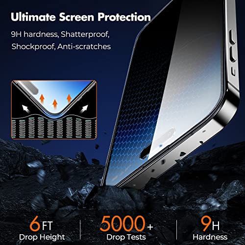 Image of UNBREAKcable Privacy Screen Protector for iPhone 14 Pro, Shatterproof Tempered Glass [True 28Anti Spy] [9H Hardness] [Easy Installation Frame] Black Protector for iPhone 6.1 inch -2 Pack