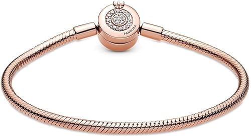Miniatura 2 de PANDORA Pandora Moments Sparkling Crown O Snake Chain Bracelet, Clear CZ PANDORA Rose Charm Bracelet