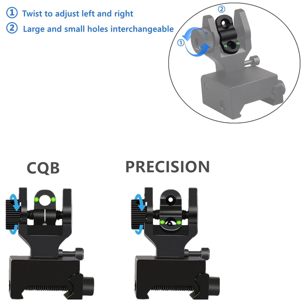 Front and Rear Folding Fibre Optic Iron Sight Set for 21mm Picatinny Rails For Rifle Scope Tactical
