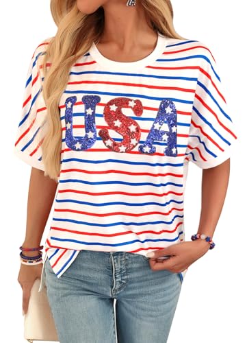 T-shirt pour femme 4 juillet à paillettes stretch pour éviter l'inconfort d'été
