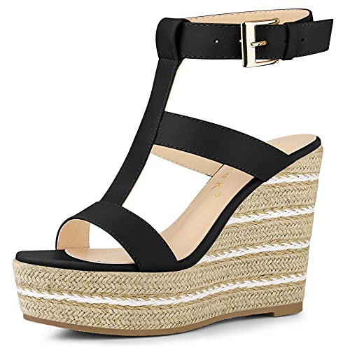 Allegra K Allegra K Women's Strappy Espadrille Wedges Platform Black Sandals - 9 M US