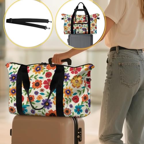 BIGCARJOB Flower Blossoms Foldable Duffle Bag for Travel Camping Overnight Bags Carry On Personal Item Travel Bag Outdoor Gym Duffel Bags with Adjustable Strap3