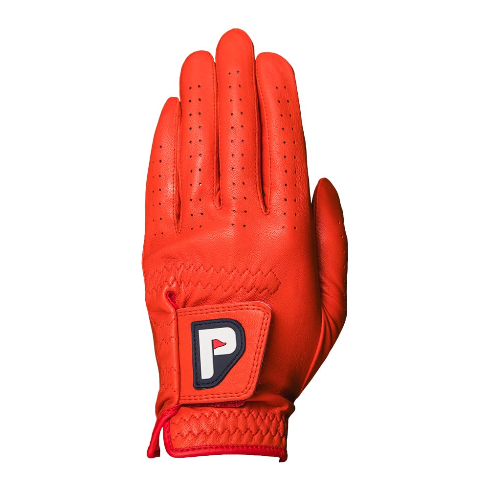 PUR3 Golf Men's Golf Glove - Genuine High Performance Cabretta Leather - Individual Red Blue and White - Putting Ball Marker Included - Glove for