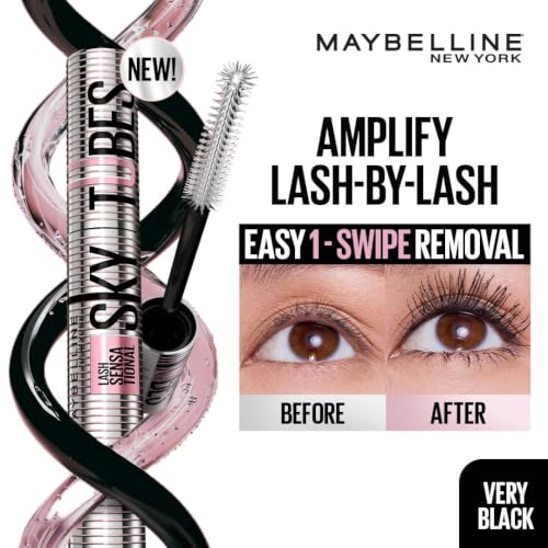 Image of Maybelline Lash Sensational Sky Tubes Tubing Mascara, Very Black | Extension-Like Length, Conditioning with Shea Butter + Castor Oil, 7ml