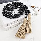 Sivya Guirnalda de cuentas de madera de 58 pulgadas con borlas, 147 cm/1 unidad)