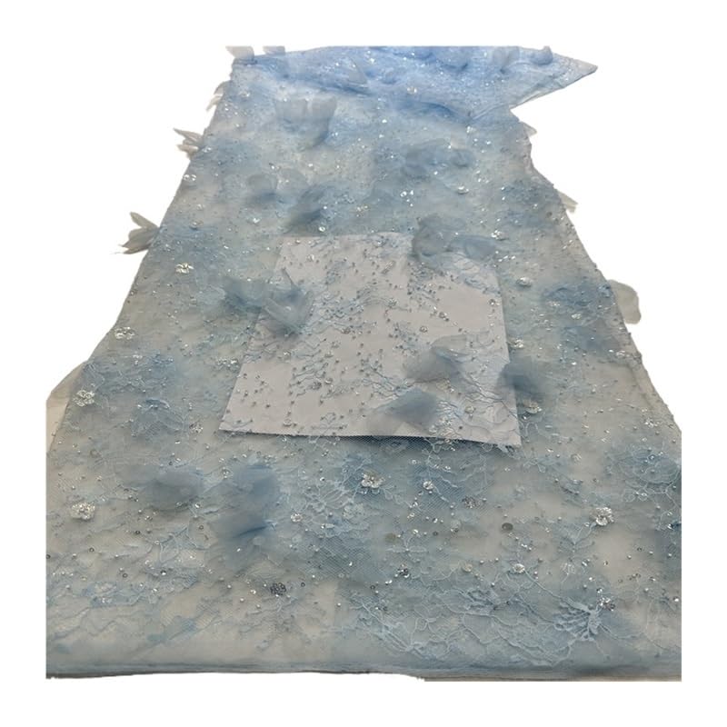 Wyvix 5 yardas hechas a mano estéreo bordado tela tubo de cuentas encaje 3D for vestido novia prendas vestir mujer DIY(Skyblue)