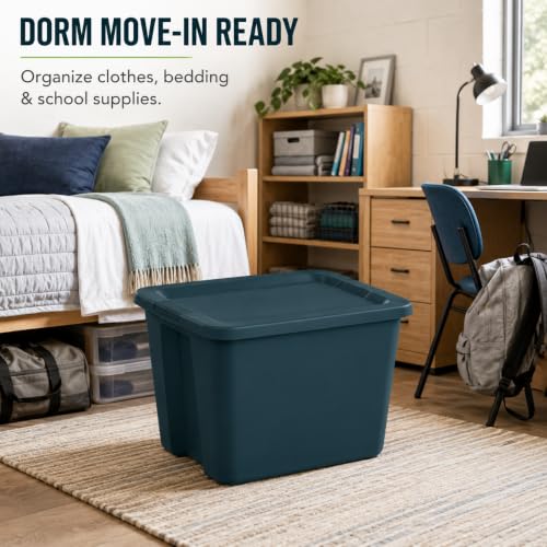 Image of 18 Gal Storage Bin with Snap-On Lid, Stackable Plastic Tote for Home, Teal