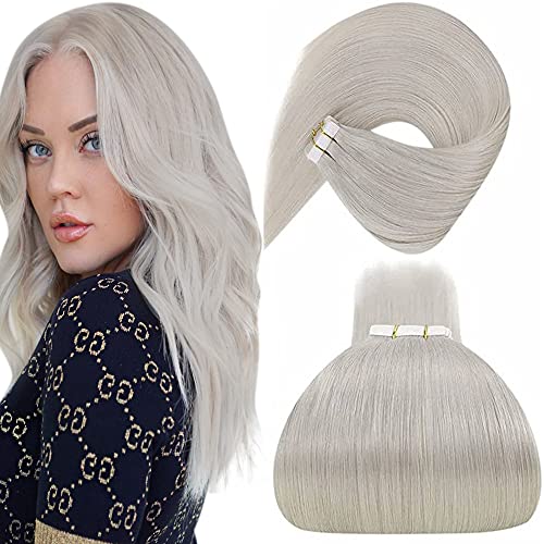 LaaVoo Tape in Hair Extensions Human Hair Ice Blonde Tape in Real Hair Extensions White Blonde Tape in Extensions Remy Blonde Hair for Women Tape in Blonde Human Hair Extensions Straight 20pcs 30g 10