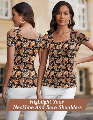 Image of Blingfit Cold Shoulder Tops Summer Tunic Shirts for Women T Shirts V Neck Short Sleeve Casual Tees Blouses 2026
