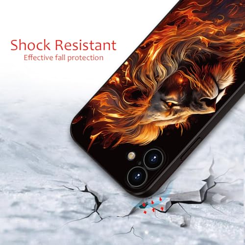 Printed with Lion for iPhone 16 case, Flaming Lion Silicone Soft Shockproof Case - Exuding Royal Authority (A1-Lions-Animal)