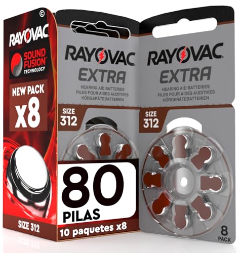 80 baterías para audífonos Rayovac Extra 312 tamaño PR41 (marrón) - 10 blísteres de 8 pilas