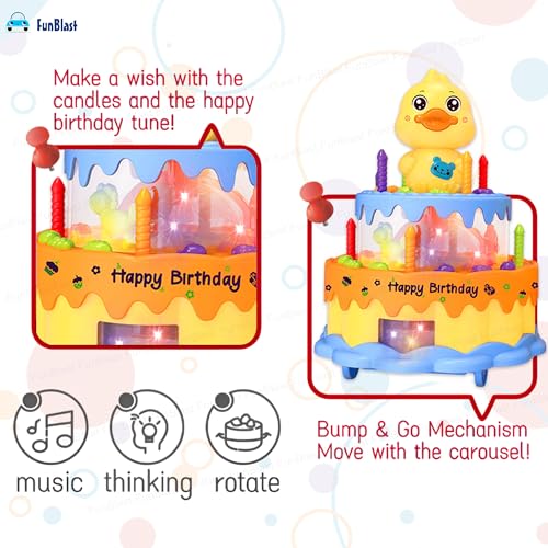 Image of FunBlast Musical Cake Toy - Happy Birthday Singing Cake Toy for Kids, Rotating Cake with Light & Sound, Pretend Play Toy for 3+ Year Old Kids, Boys & Girls