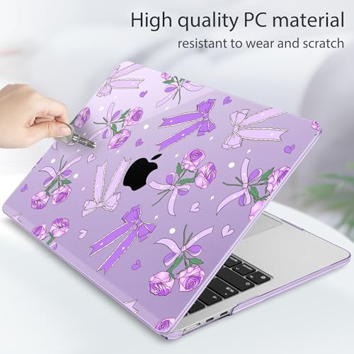Image of Tuiklol for MacBook Air 13 inch Case M5 2026 M4 2025 M3 2024 M2 2022 Release Model A3449 A3240 A3113 A2681,Plastic Hard Shell Cover for MacBook Air 13.6 with Touch ID, Bow & Rose Purple