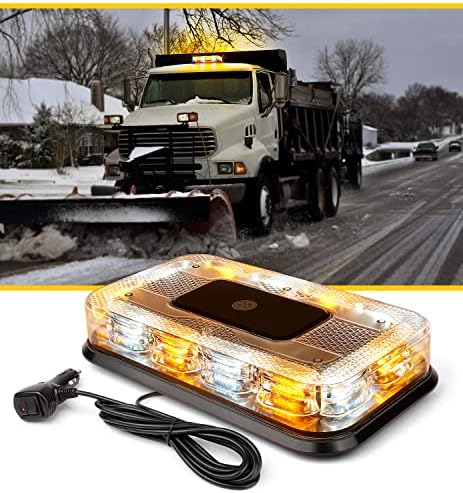 Lumenix 12" Rooftop Strobe Beacon Light, 72 LED Magnetic Mount Emergency Flashing Safety Warning Caution Mini Lights Bar for Construction Vehicles Snow Plow Tow Trucks Postal Mail Cars - Amber White